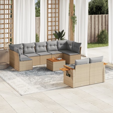 Juego de sofás jardín con cojines beige 10 pzas ratán sintético