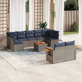 Set de sofás de jardín 10 pzas con cojines ratán sintético gris