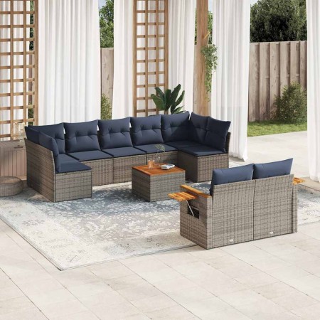 Set de sofás de jardín 10 pzas con cojines ratán sintético gris