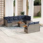 Set de sofás de jardín 10 pzas con cojines ratán sintético gris