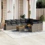 Set de sofás de jardín 10 pzas con cojines ratán sintético gris