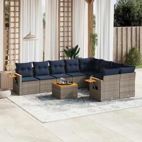 Set de sofás de jardín 10 pzas con cojines ratán sintético gris