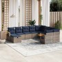 Set de sofás de jardín 10 pzas con cojines ratán sintético gris