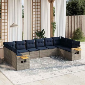 Set de sofás de jardín 10 pzas con cojines ratán sintético gris