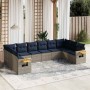Set de sofás de jardín 10 pzas con cojines ratán sintético gris