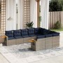 Set de sofás de jardín 10 pzas con cojines ratán sintético gris