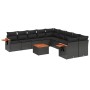 Set de sofás de jardín 11 pzas y cojines ratán sintético negro