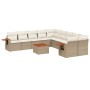 Set de sofás de jardín 11pzas con cojines ratán sintético beige