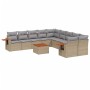Set de sofás de jardín 11pzas con cojines ratán sintético beige