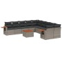 Set de sofás de jardín 11 pzas y cojines ratán sintético gris
