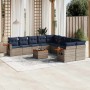 Set de sofás de jardín 11 pzas y cojines ratán sintético gris