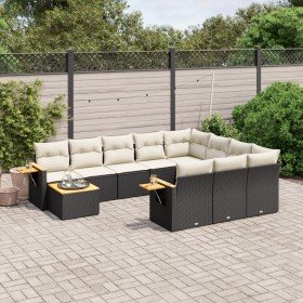 Set de sofás de jardín 11 pzas y cojines ratán sintético negro