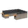 Set de sofás de jardín 11 pzas y cojines ratán sintético gris