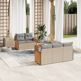 Juego de sofás jardín con cojines 6 pzas ratán sintético beige