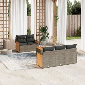 Set de muebles de jardín 6 pzas y cojines ratán sintético gris