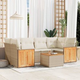 Set sofás de jardín 7 piezas y cojines ratán sintético beige en Conjuntos de jardín | Comprar online en Foro24