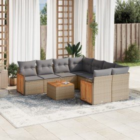 Set de sofás de jardín 9 pzas con cojines ratán sintético beige en Conjuntos de jardín | Comprar online en Foro24