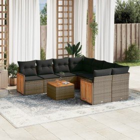 Set de muebles de jardín 9 pzas y cojines ratán sintético gris Set de muebles de jardín 9 pzas y cojines ratán sintético gris