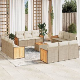 Set sofás de jardín con cojines 13 pzas ratán sintético beige en Conjuntos de jardín | Comprar online en Foro24