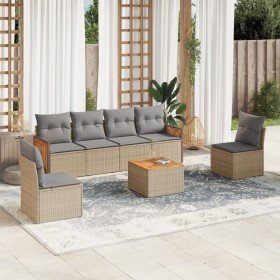 Set sofás de jardín 7 piezas y cojines ratán sintético beige en Conjuntos de jardín | Comprar online en Foro24