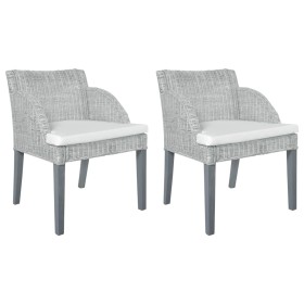 Sillas de comedor con cojines 2 unidades ratán natural gris de vidaXL, Sillas de comedor - Ref: Foro24-325488, Precio: 170,71...