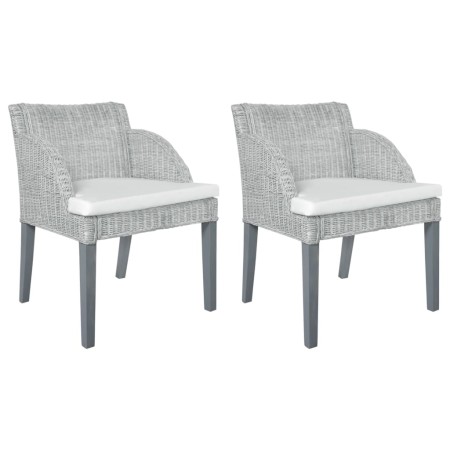 Esszimmerstühle mit Kissen, 2 Einheiten, graues Naturrattan von vidaXL, Essstühle - Ref: Foro24-325488, Preis: 170,71 €, Raba...