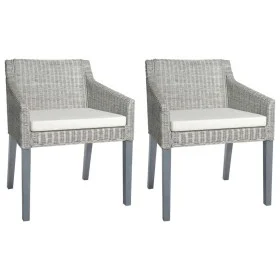 Sillas de comedor con cojines 2 unidades ratán natural gris de vidaXL, Sillas de comedor - Ref: Foro24-325494, Precio: 185,81...