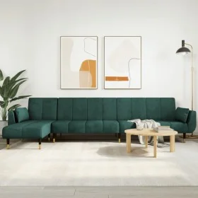L-förmiges Schlafsofa aus dunkelgrünem Samt, 275 x 140 x 70 cm von vidaXL, Sofas - Ref: Foro24-3157208, Preis: 483,43 €, Raba...