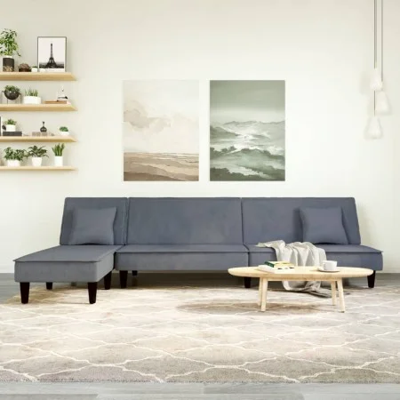 L-förmiges Schlafsofa aus dunkelgrauem Samt, 255 x 140 x 70 cm von vidaXL, Sofas - Ref: Foro24-3157252, Preis: 410,42 €, Raba...