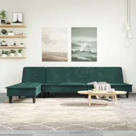 L-förmiges Schlafsofa aus dunkelgrünem Samt, 255 x 140 x 70 cm von vidaXL, Sofas - Ref: Foro24-3157262, Preis: 413,94 €, Raba...