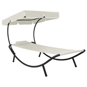 Outdoor-Liege mit cremeweißem Baldachin und Kissen von vidaXL, Liegen - Ref: Foro24-48077, Preis: 91,78 €, Rabatt: %