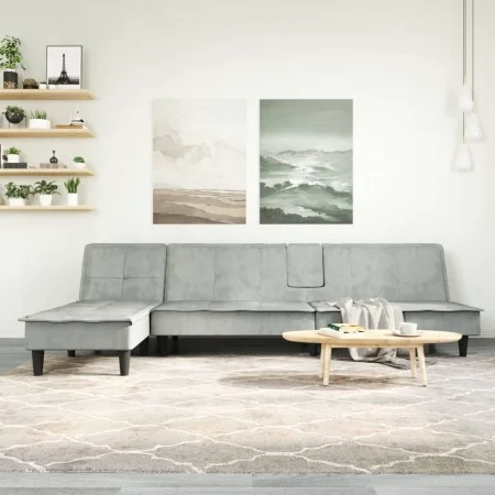 L-förmiges Schlafsofa aus hellgrauem Samt, 255 x 140 x 70 cm von vidaXL, Sofas - Ref: Foro24-3157260, Preis: 430,87 €, Rabatt: %
