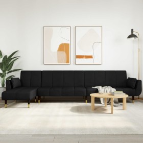 Sofá cama en forma de L terciopelo negro 275x140x70 cm de vidaXL, Sofás - Ref: Foro24-3157209, Precio: 498,07 €