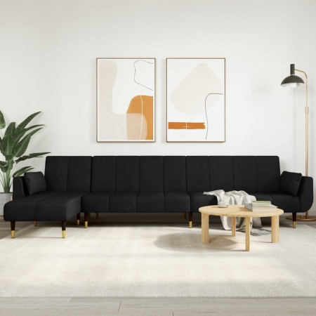Sofá cama en forma de L terciopelo negro 275x140x70 cm by vidaXL, Sofas - Ref: Foro24-3157209, Price: 498,30 €, Discount: %
