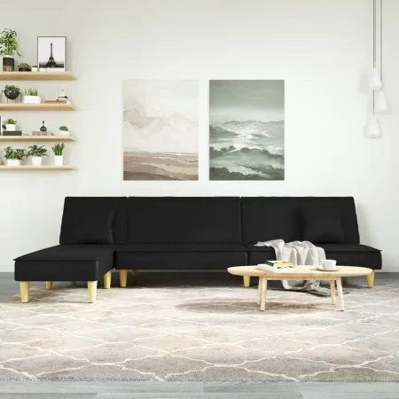 Sofá cama en forma de L tela negro 255x140x70 cm by vidaXL, Sofas - Ref: Foro24-3157249, Price: 394,48 €, Discount: %