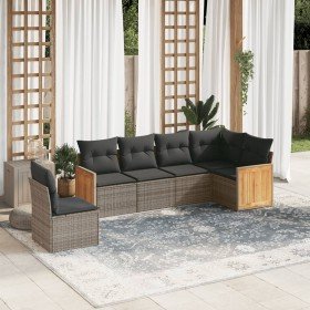 Set de muebles de jardín 6 pzas y cojines ratán sintético gris Set de muebles de jardín 6 pzas y cojines ratán sintético gris
