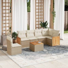 Set sofás de jardín 7 piezas y cojines ratán sintético beige en Conjuntos de jardín | Comprar online en Foro24