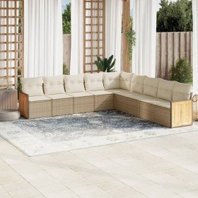 Set de sofás de jardín 9 pzas con cojines ratán sintético beige Set de sofás de jardín 9 pzas con cojines ratán sintético beige