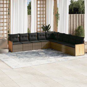 Set de muebles de jardín 9 pzas y cojines ratán sintético gris en Conjuntos de jardín | Comprar online en Foro24