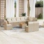 Set de sofás de jardín 11pzas con cojines ratán sintético beige