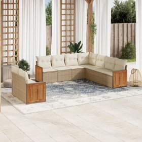 Set de sofás de jardín 9 pzas con cojines ratán sintético beige