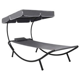 Outdoor lounge chair with canopy and gray pillow by vidaXL, Loungers - Ref: Foro24-48079, Price: 86,38 €, Discount: %