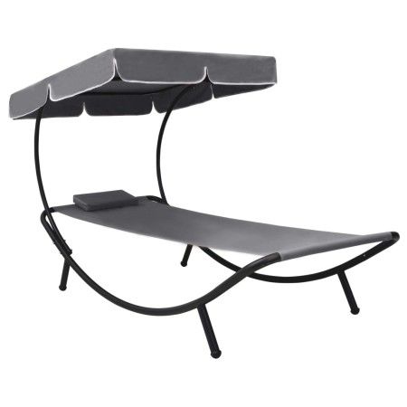 Außenliege mit Baldachin und grauem Kissen von vidaXL, Liegen - Ref: Foro24-48079, Preis: 87,40 €, Rabatt: %
