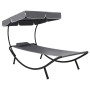 Außenliege mit Baldachin und grauem Kissen von vidaXL, Liegen - Ref: Foro24-48079, Preis: 87,40 €, Rabatt: %
