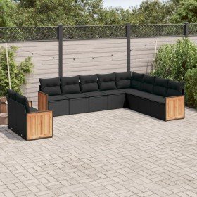 Set de sofás de jardín 10 pzas cojines ratán sintético negro Set de sofás de jardín 10 pzas cojines ratán sintético negro