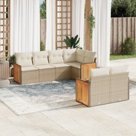 Set sofás de jardín 7 piezas y cojines ratán sintético beige Set sofás de jardín 7 piezas y cojines ratán sintético beige