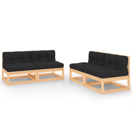 4-teiliges Gartenmöbel-Set mit Kissen aus massivem Kiefernholz von vidaXL, Gartensets - Ref: Foro24-3083729, Preis: 374,94 €,...