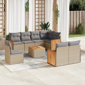 Set de sofás de jardín 9 pzas con cojines ratán sintético beige en Conjuntos de jardín | Comprar online en Foro24