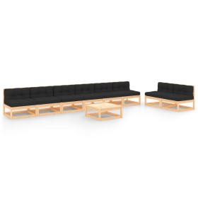 Garden furniture set 9 pieces and cushions solid pine wood by vidaXL, Garden sets - Ref: Foro24-3083748, Price: 846,19 €, Dis...