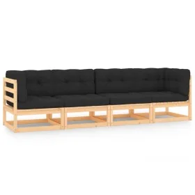4-piece garden furniture set with solid pine wood cushions by vidaXL, Outdoor sofas - Ref: Foro24-3083749, Price: 351,02 €, D...